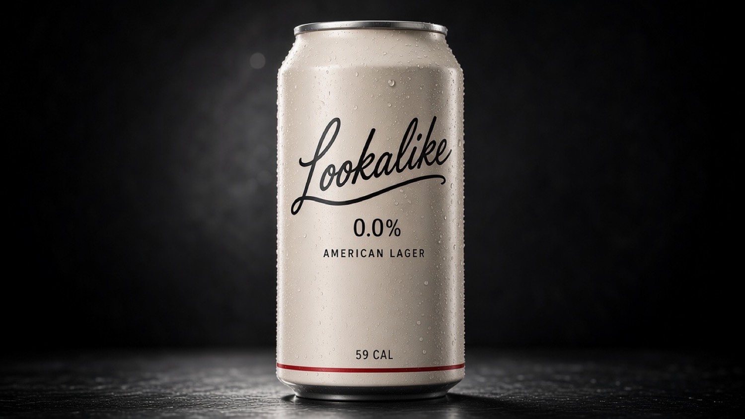 A cold can of Lookalike 0.0% American Lager